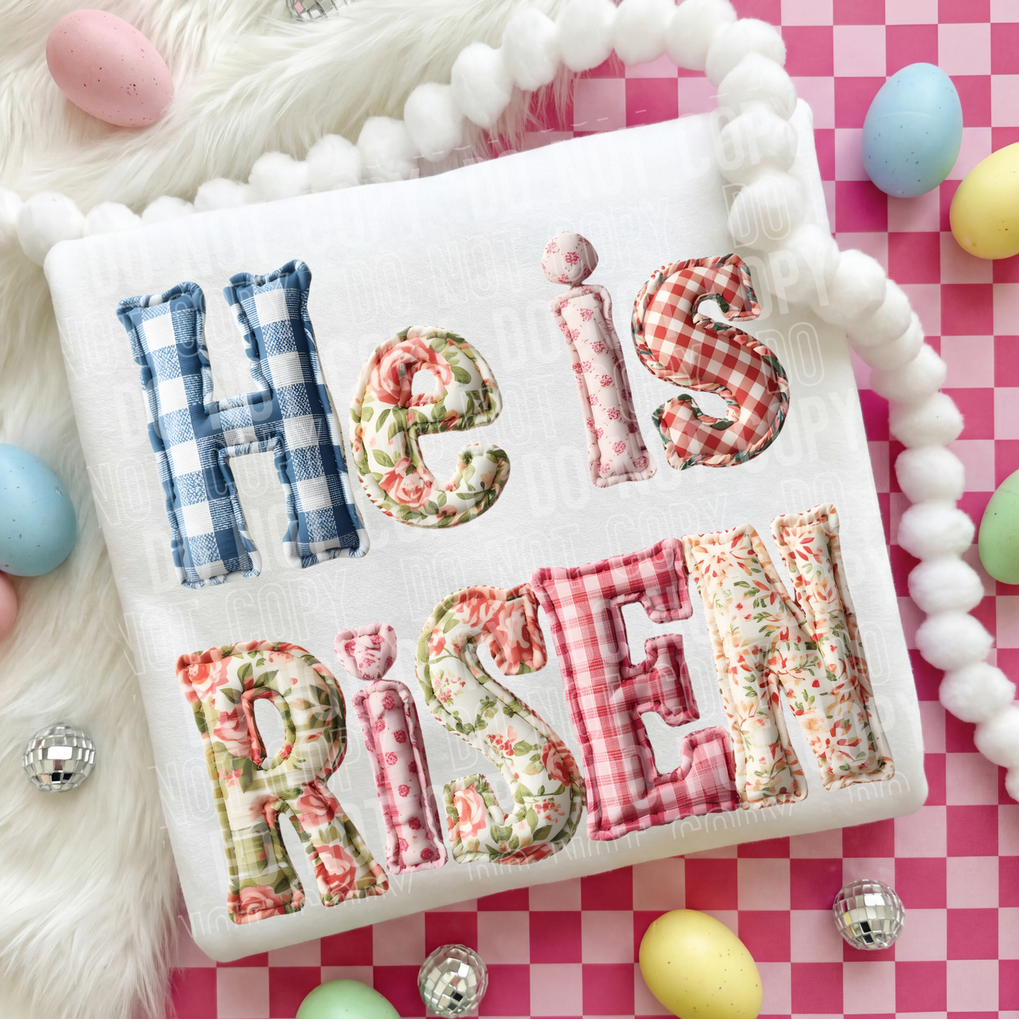 HE IS RISEN FAUX QUILT TRANSFER