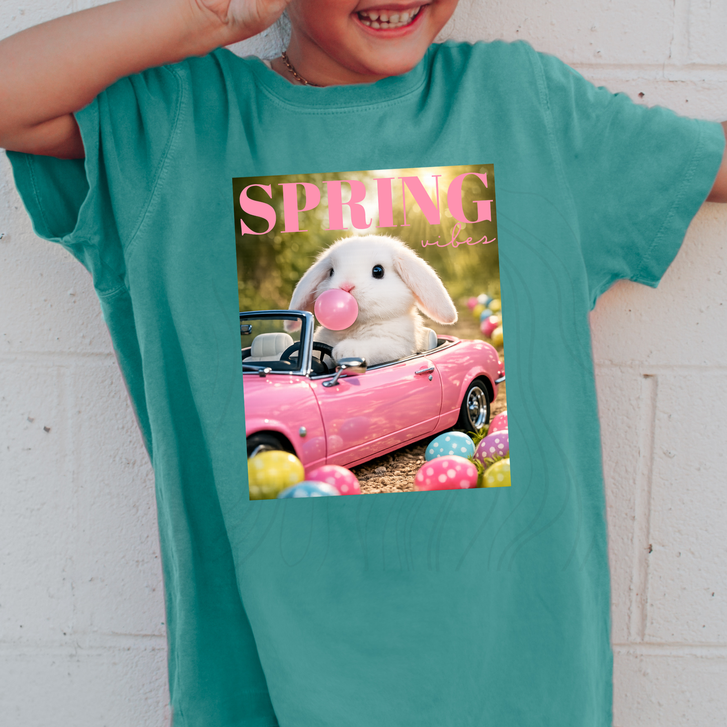 Spring Pink Bunny And Car Transfer