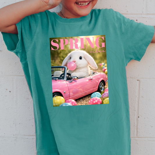 Spring Pink Bunny And Car Transfer