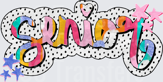 Groovy Retro Rainbow Text with Stars and Polka Dot Border